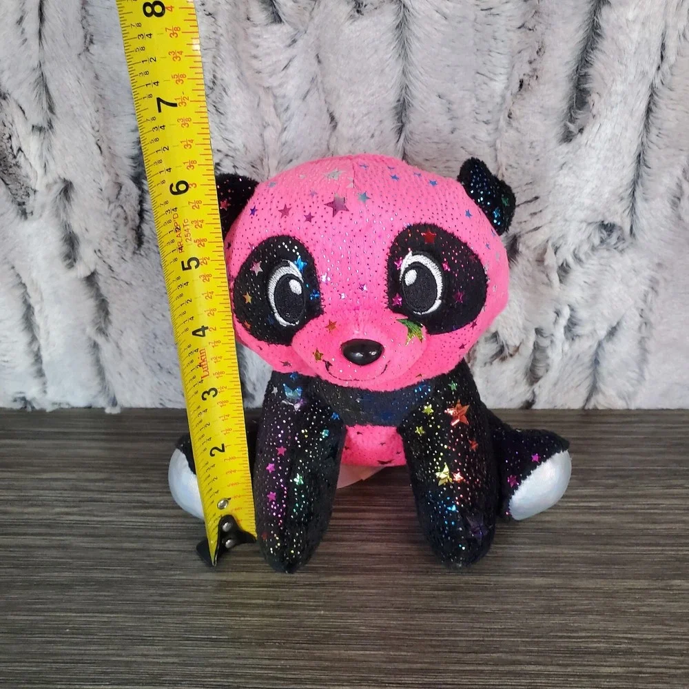 Fiesta Pink Panda Plush Metallic Rainbow Stars Fur 6